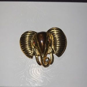 NWOT gold and brown elephant brooch